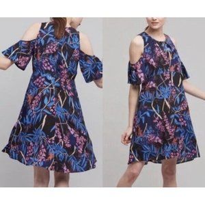 Anthropologie Maeve SZ 6 Elia Cold Shoulder Lined‎ Floral Knee Length Dress 9441